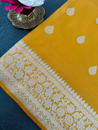 Banarasi Katan Silk Saree | Kadwa weave | Yellow | Handwoven | Silk Mark Certified | Ships from California